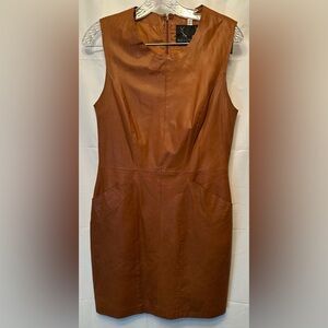 Bod & Christensen 100% Leather Jamie Sleeveless Sheath Dress Brown Size 6
